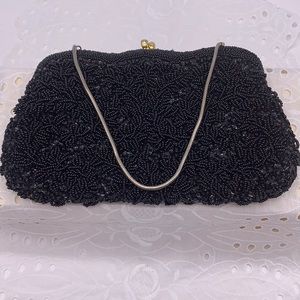 Mantessa Black Hand Beaded Sequined Vintage Purse